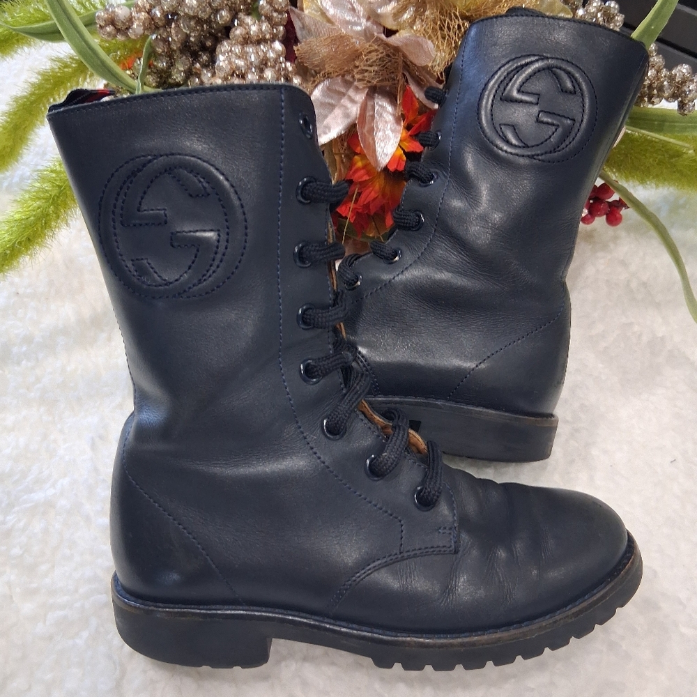 Gucci Boots Kids Black Navy Leather